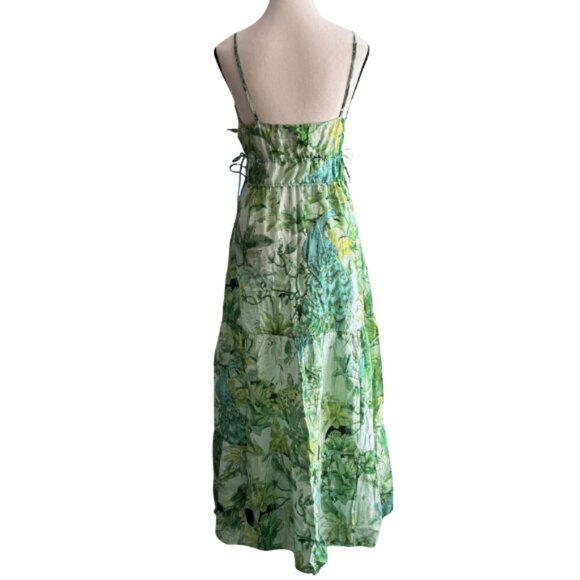 H&M BEAUTIFUL PEACOCK AND PLANTS DESIGN, GREEN LONG DRESS, SZ. M - Picture 7 of 12